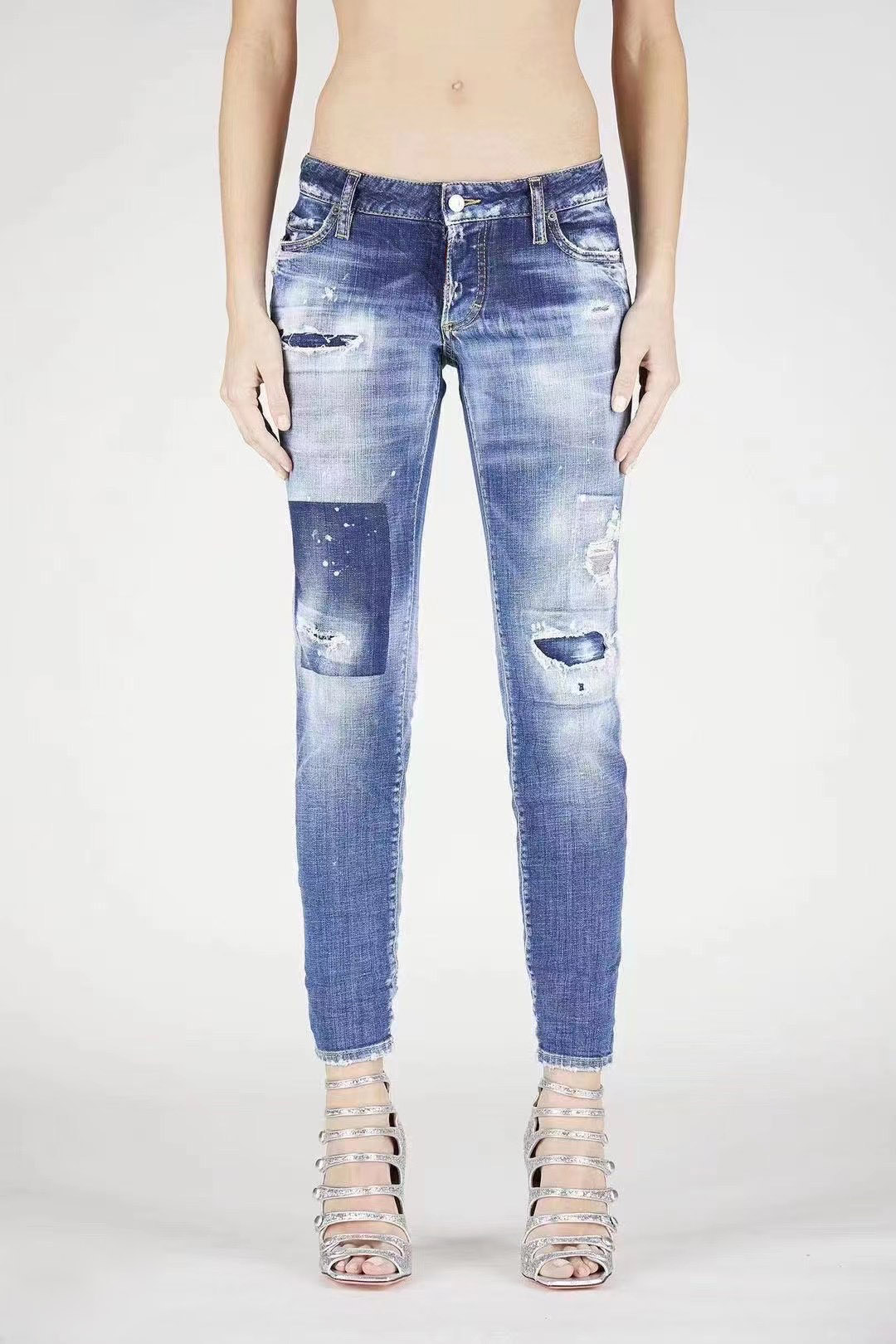

DSQ PHANTOM TURTLE Classic Fashion Women Jeans Hip Hop Rock Moto Womens Casual Design Ripped Jeans Distressed Skinny Denim Biker DSQ Jeans 385164, Blue