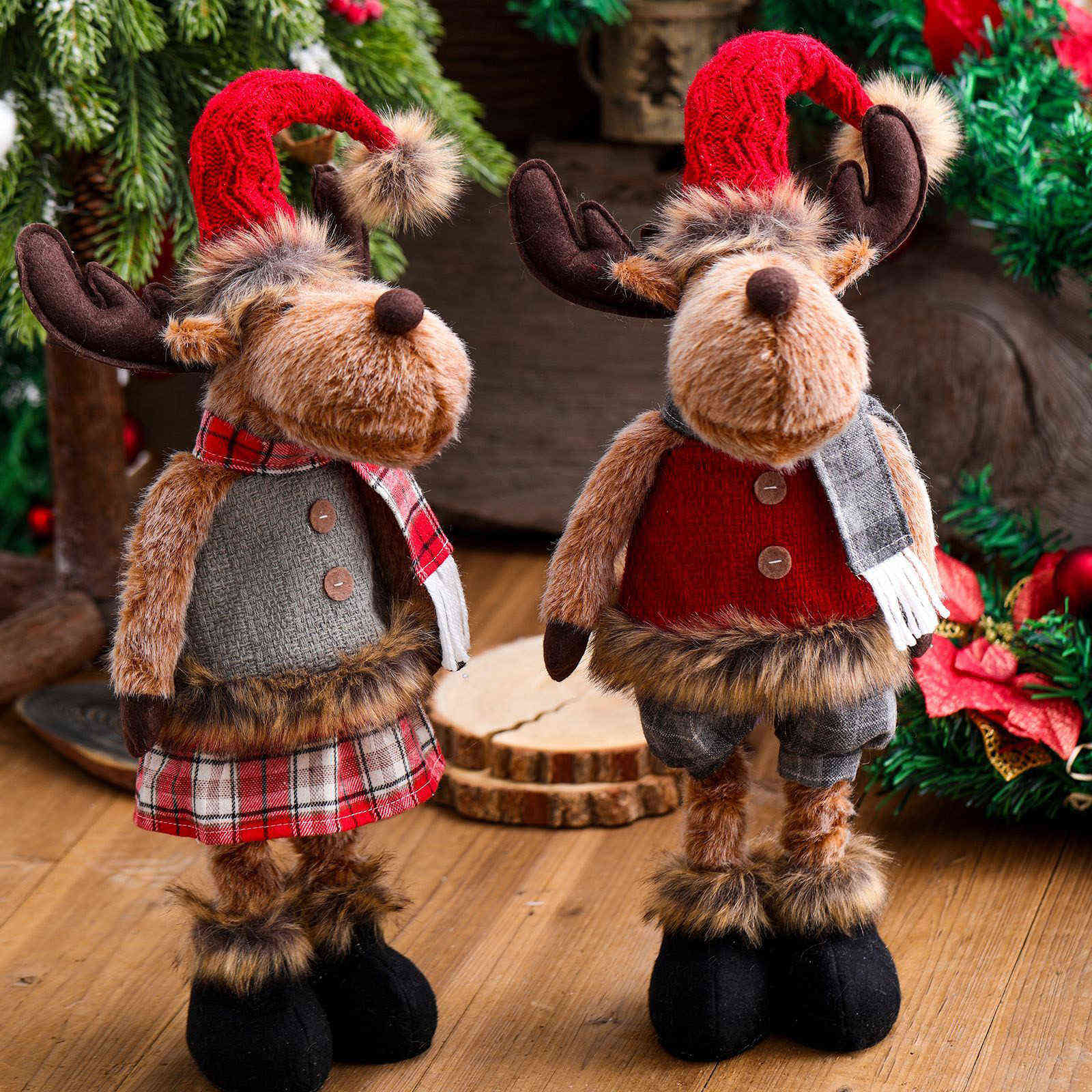 

2021 Xmas Standing Reindeer Doll Christmas Decoration Navidad Figurine New Year Elk Toys Kid Xmas Gift Christmas Tree Ornaments H1102