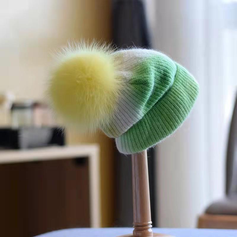 

Berets Women's Hat Comfortable Soft Top Double Color Matching Earflap Autumn And Winter Fur Ball Wool High Quality, 02