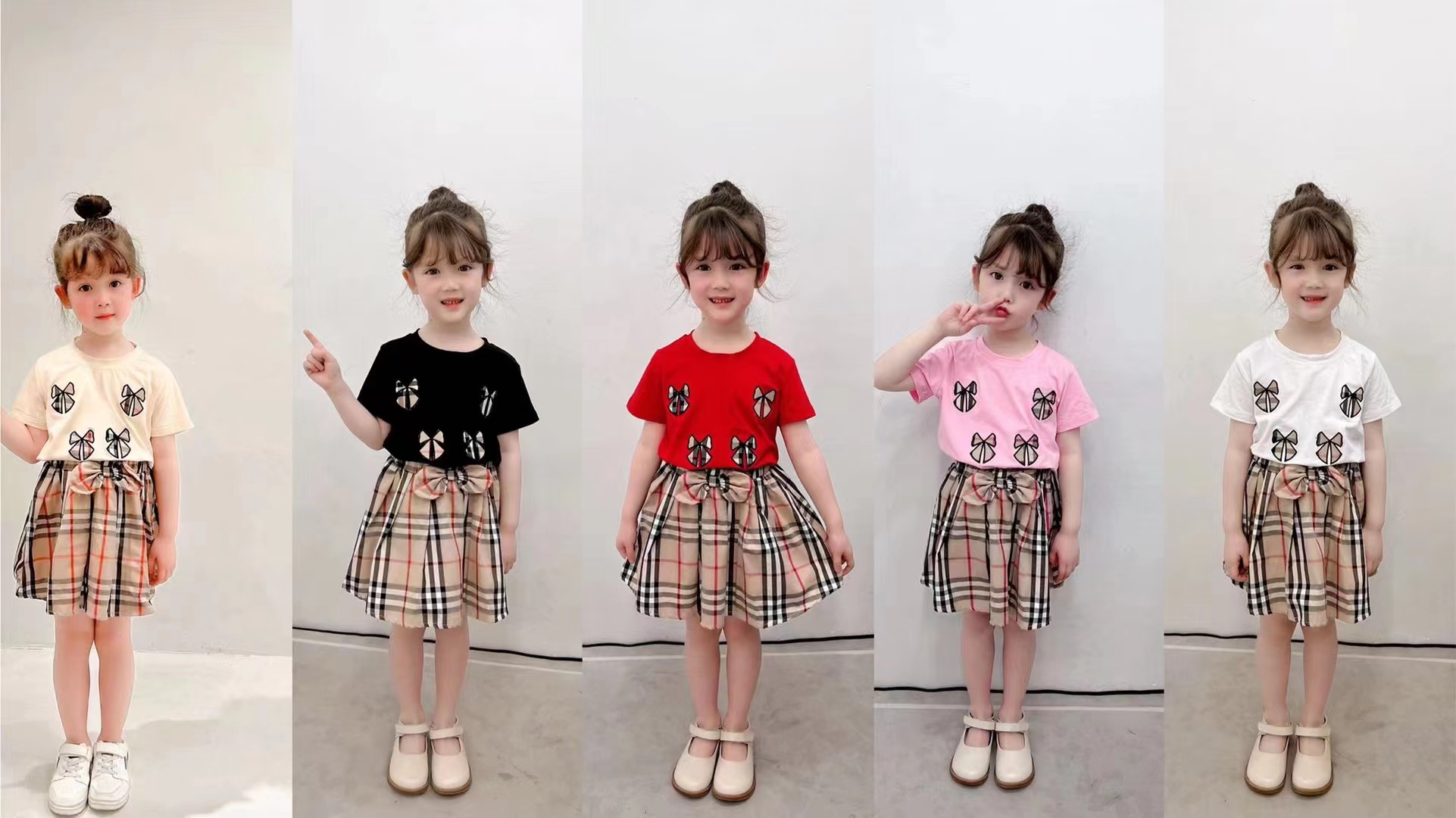 

Designer Kids Sport sets 2022 children letter printed short sleeve T-shirt+plaid skirts shorts 2pcs boys girls summer outfits A6504, 5 d pink