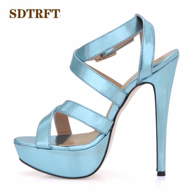 

Zapatos Mujer Summer Stiletto Sexy Platforms Sandals 14cm Thin Heels Cross Strap Shoes Woman Elegant Gold Sliver Pumps, Black