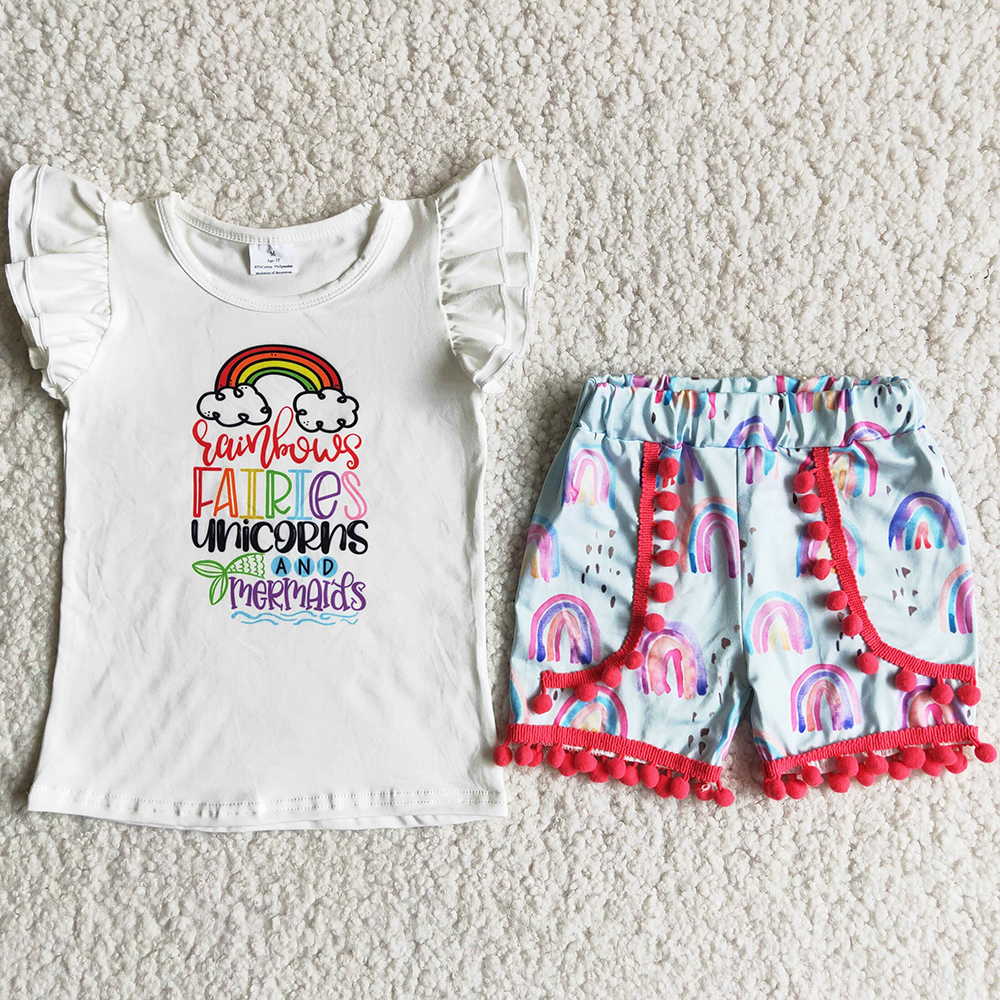 

Kids Designer Clothes Girl Sets Short Sleeve Fashion Toddler Baby Girls Clothing Summer Outfits Ruffle Shorts Milk Silk Boutique Wholesale Kid Children Outfit, Multi