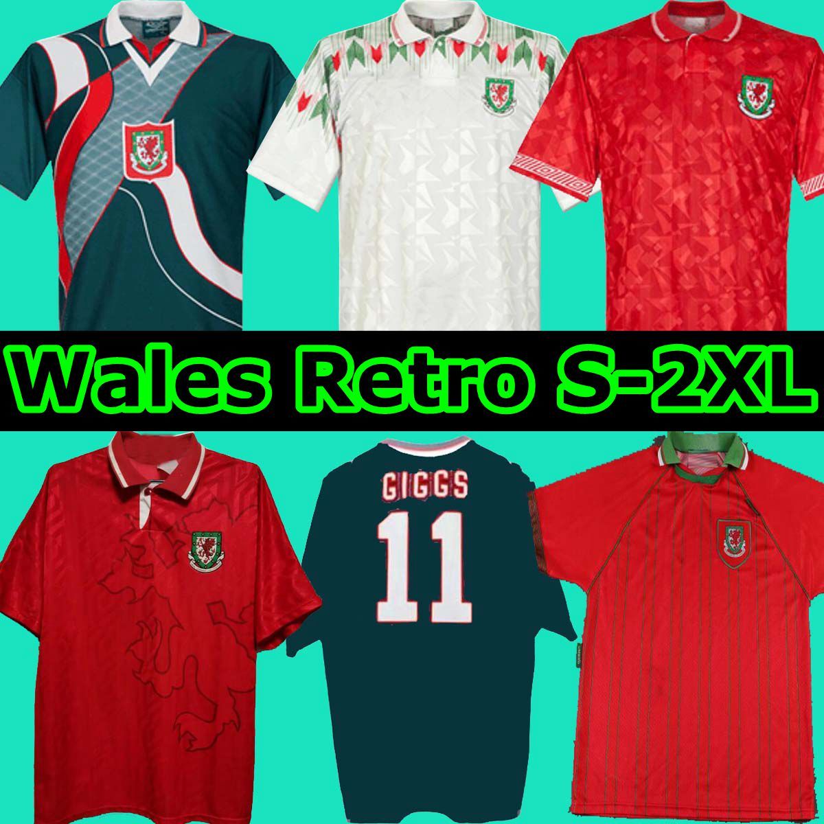 

Gales 1990 1993 Wales 1992 1994 1995 1996 retro soccer jersey Giggs Hughes HOME AWAY Saunders Rush Boden Speed vintage classic football, Black