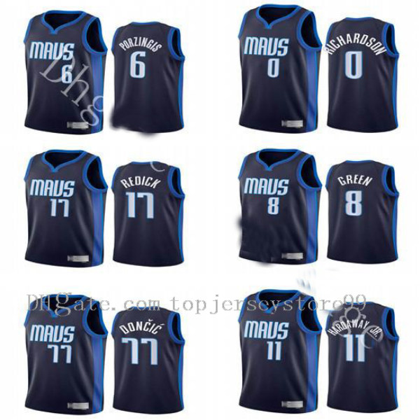 

2020-21 New Style Wholesale Men Luka Kristaps Porzingis J.J. Redick Tim Hardaway Jr. Doncic Earned Edition Navy #77 Basketball Jersey Size S-2XL, Black;red