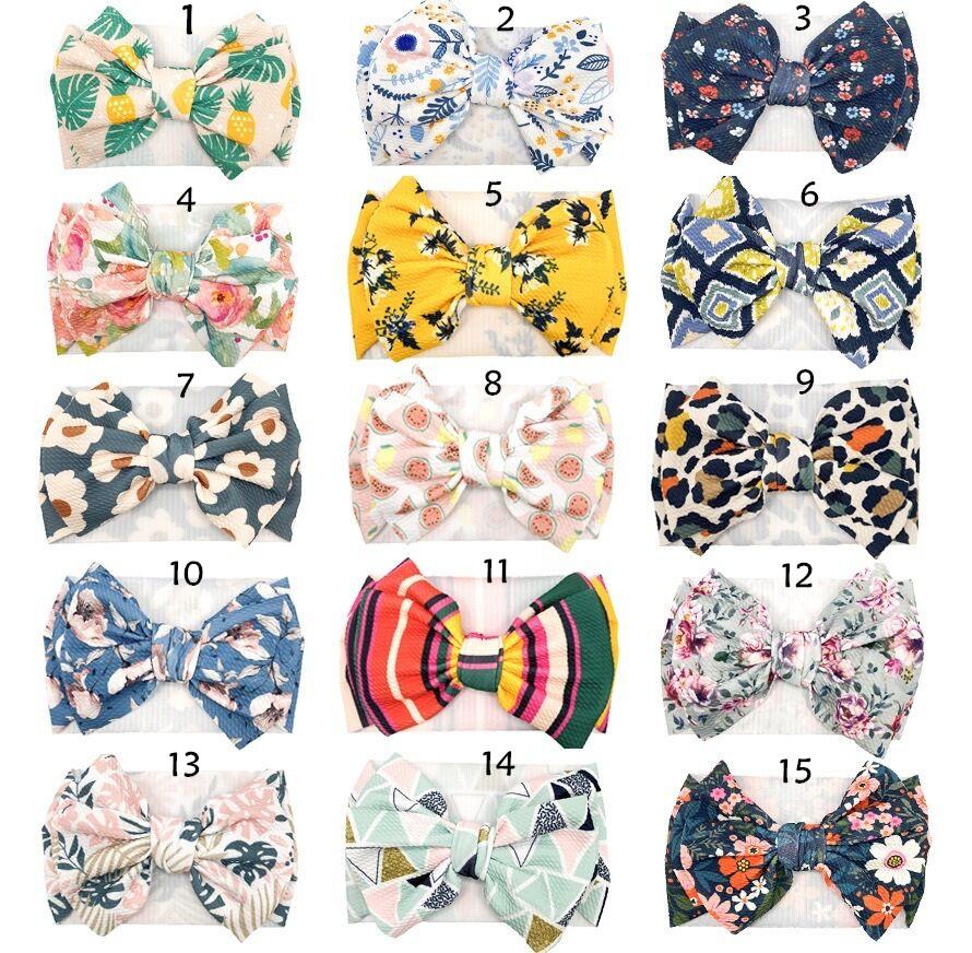 

2021 Girls printed Headbands baby Bow Flower Boutique Bohemia Hair Accessories Kids headware Hairband, Slivery;white