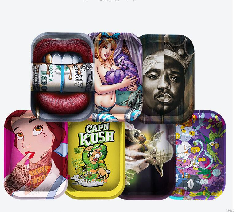

hot Smoking BAG Metal Rolling Tray with Magnetic Lid 288*188mm Cartoon Tobacco Tin Plate w/ Cover for Cigarette Herb Operation Roll Trays