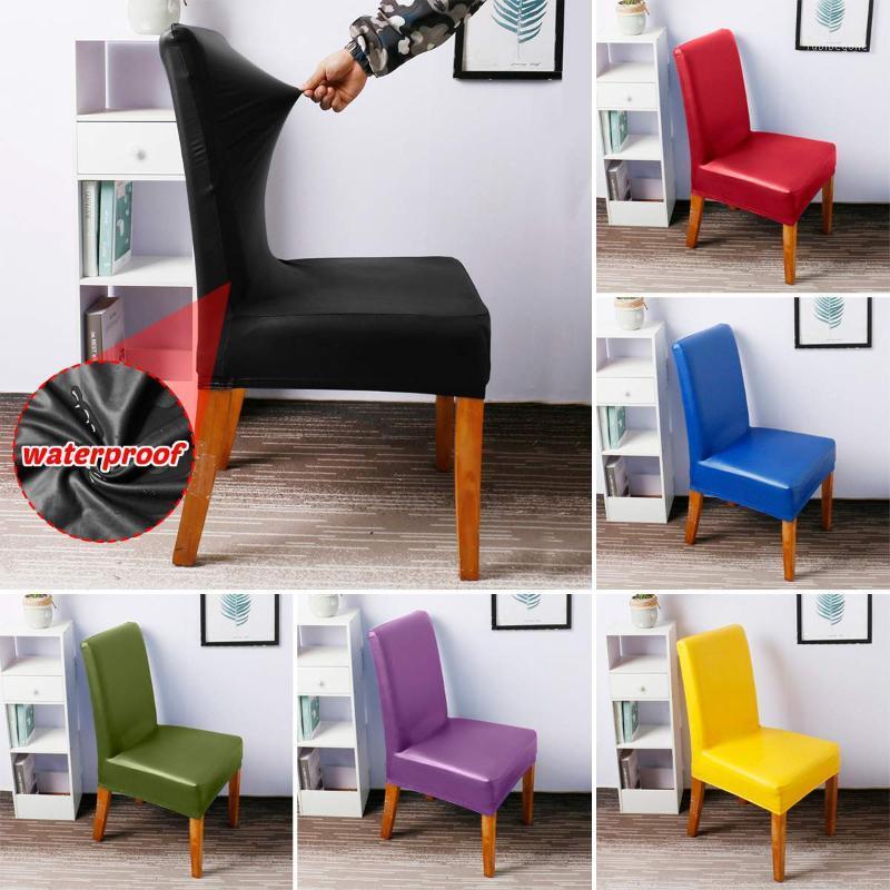 

Chair Covers PU Leather Fabric Material Pure Color Cover Waterproof Dining Seat El Banquet Protector