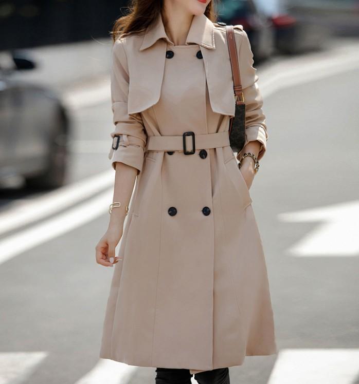 

Women' Trench Coats 2021 Autumn Long Lapel Double Breasted Slim Windbreaker Female Korean Elegant Ladies Outwear With Belt, Picture color