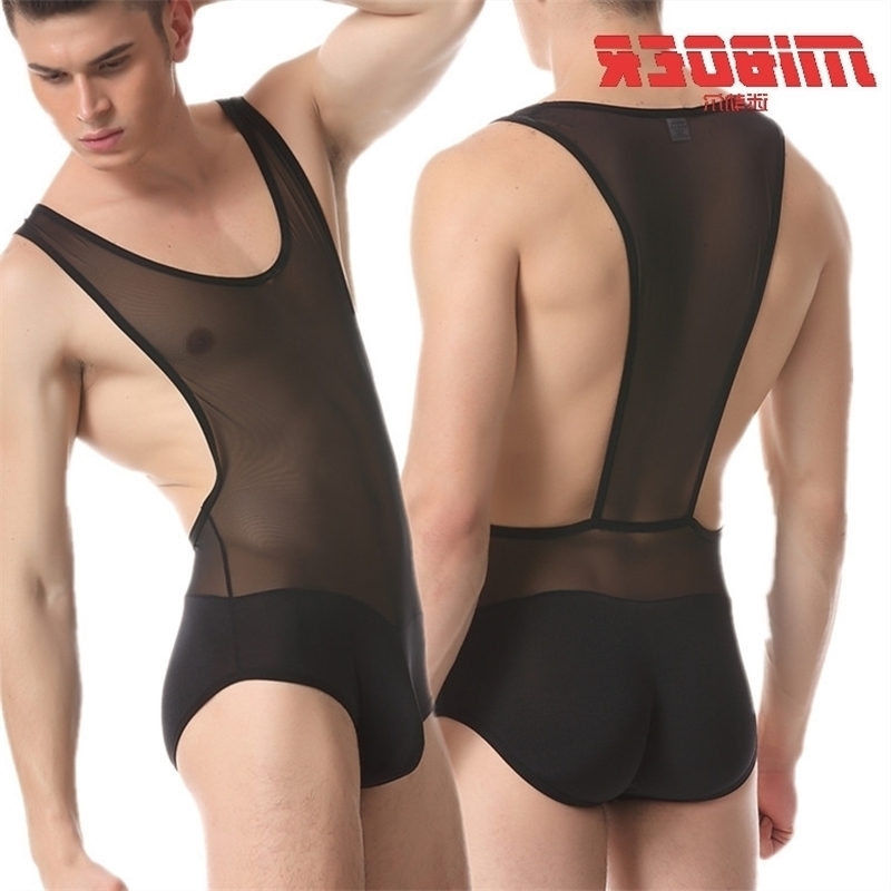

mesh Men's summer thin body-building shape abdominal one-piece sexy underwear bodybuilding clothes 328, Black