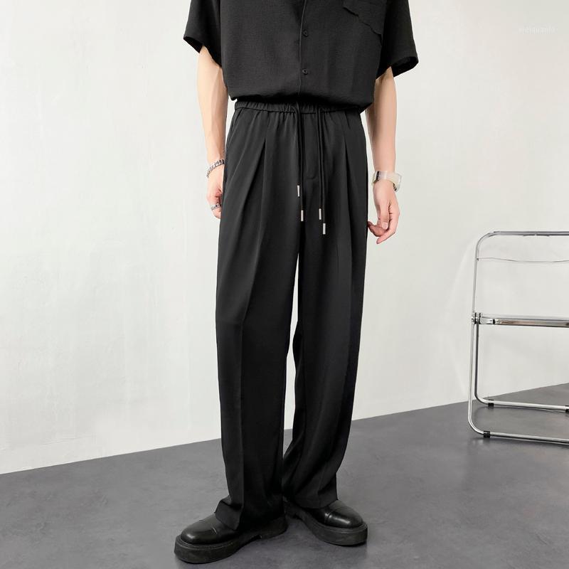 

Men' Pants Summer Thin Casual Drawstring Hanging Feeling Lazy Wind Loose Straight Ins Versatile Trend, Black