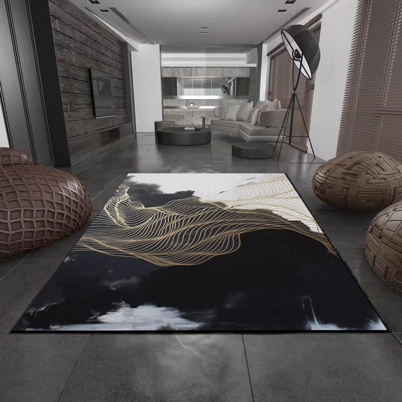 

Carpets 2021 Landscape Painting Gold Line Bedroom Chinese Black And White Ink Living Room Door Mat Non-slip Bed Floor Carpet