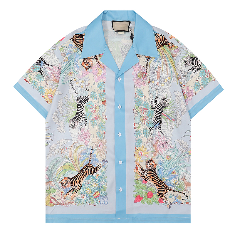 

designer Men's Shirts, For the coming year of the tiger, short sleeve animal print, holiday casual top, White;black