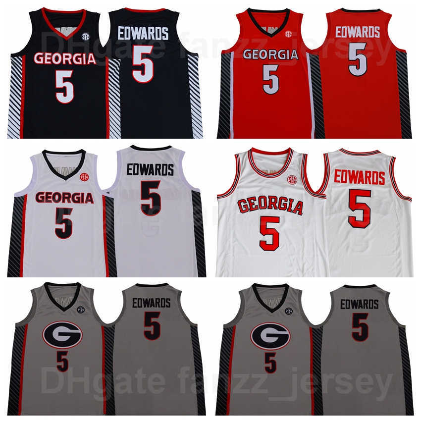 

NCAA Georgia Basketball College 5 Anthony Edwards Jersey University Team Black Grey Red White For Sport Fans Breathable Pure Cotton Stitching Excellent Quality