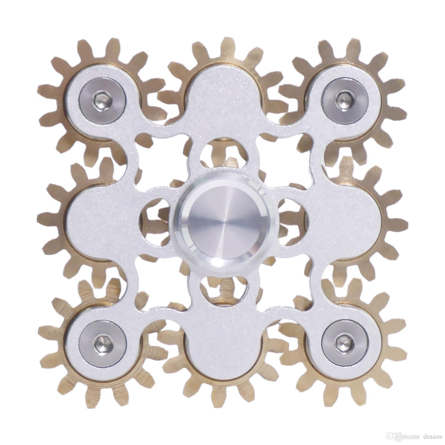 

Fidget Spinner Spin 9 Gears Bearing Linkage Figity Toy Smooth Surface Metal BRASS Mechanics DIY Boy Gift With Luxury Package Adult Kids