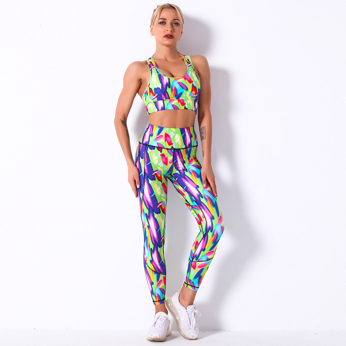 

Women' Tracksuits Print Sport Yoga Set Sportswear Wives Floral Bra Leggings Top Jogging Femme Gym Fitness Clothing Outfit PRLY, No6250 suit