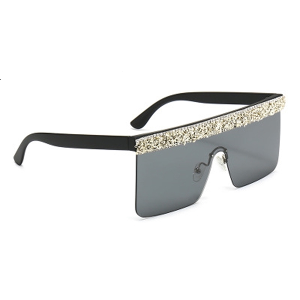 

Highend accessories Female Bling Flat Sun Glass Lens Women Rhintone Oversize Sunglass With Diamond, Black