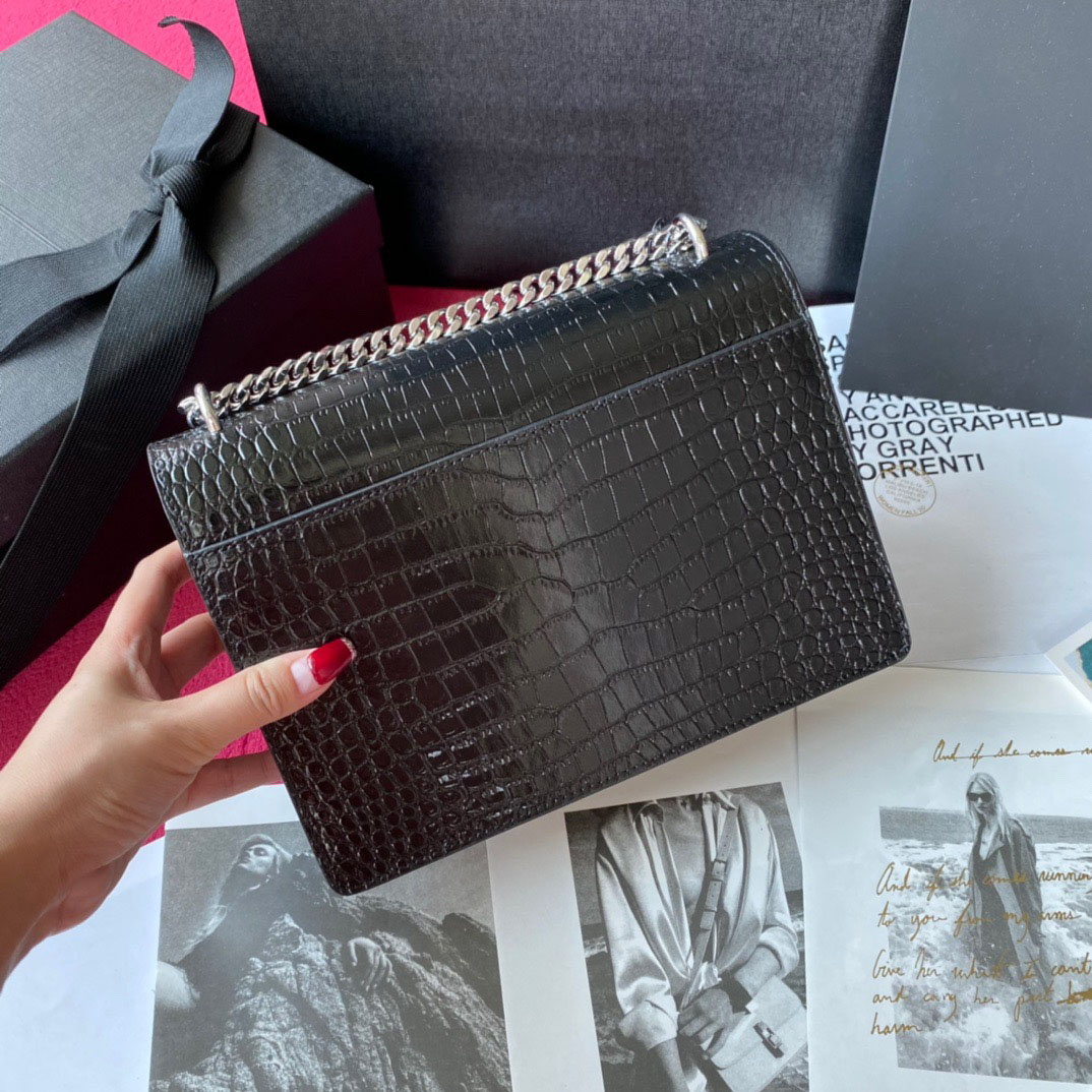 

Fashion Women Leather bag Shoulder Handbag Purse Original box cross body messenger chain lady bags handbags designer alligator, Red-silver