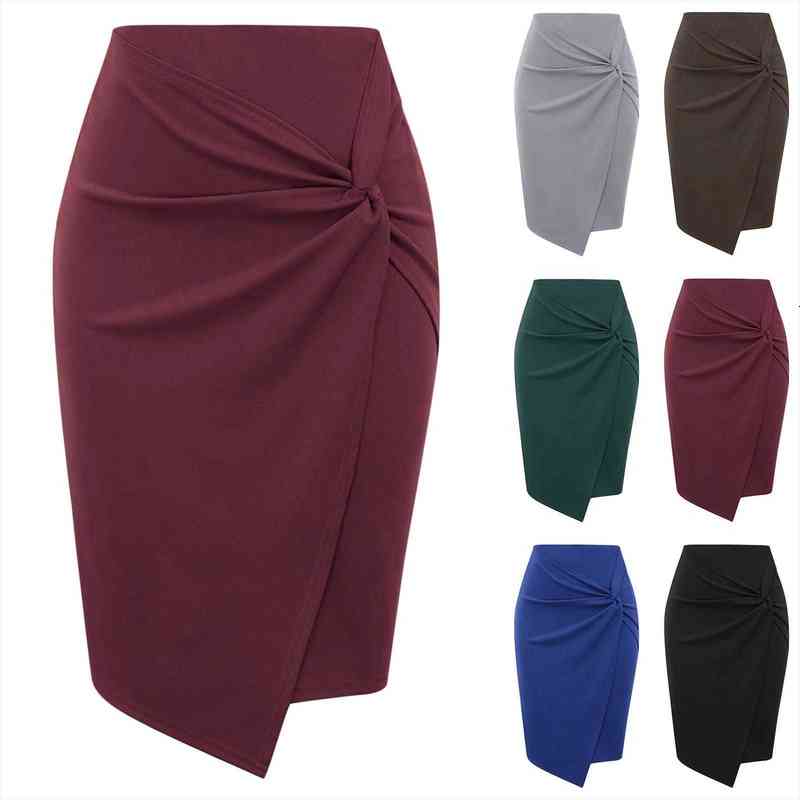 

elegant office solid color twisted women skirt pencil short dress elastic faldas ladies midi girl, Black