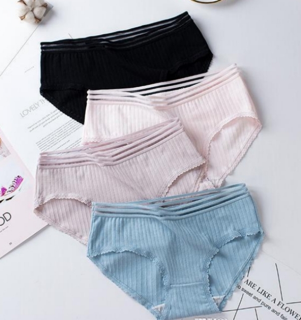 

Designer panties Japanese girls' pure cotton underwear small, fresh, simple and breathable women's briefs with needle drawn fish s, Black;pink