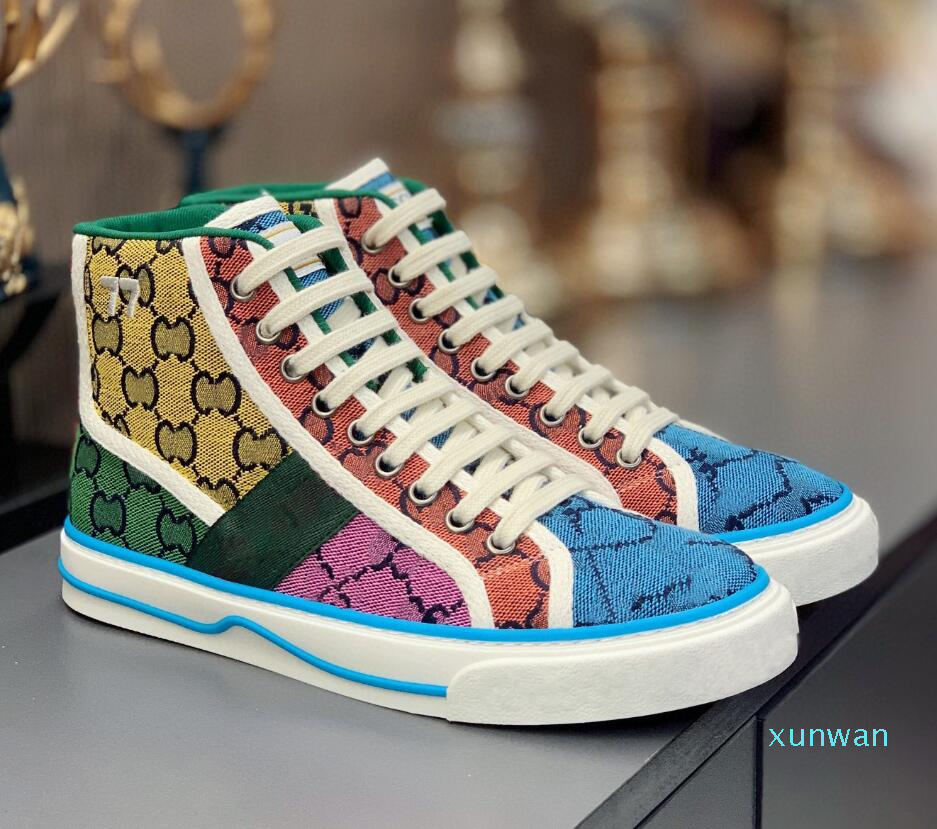 

Designers Tennis sneaker canvas Luxurys Shoe Beige Blue washed jacquard denim Women Shoes Ace Rubber sole Embroidered Vintage casual, Color 19
