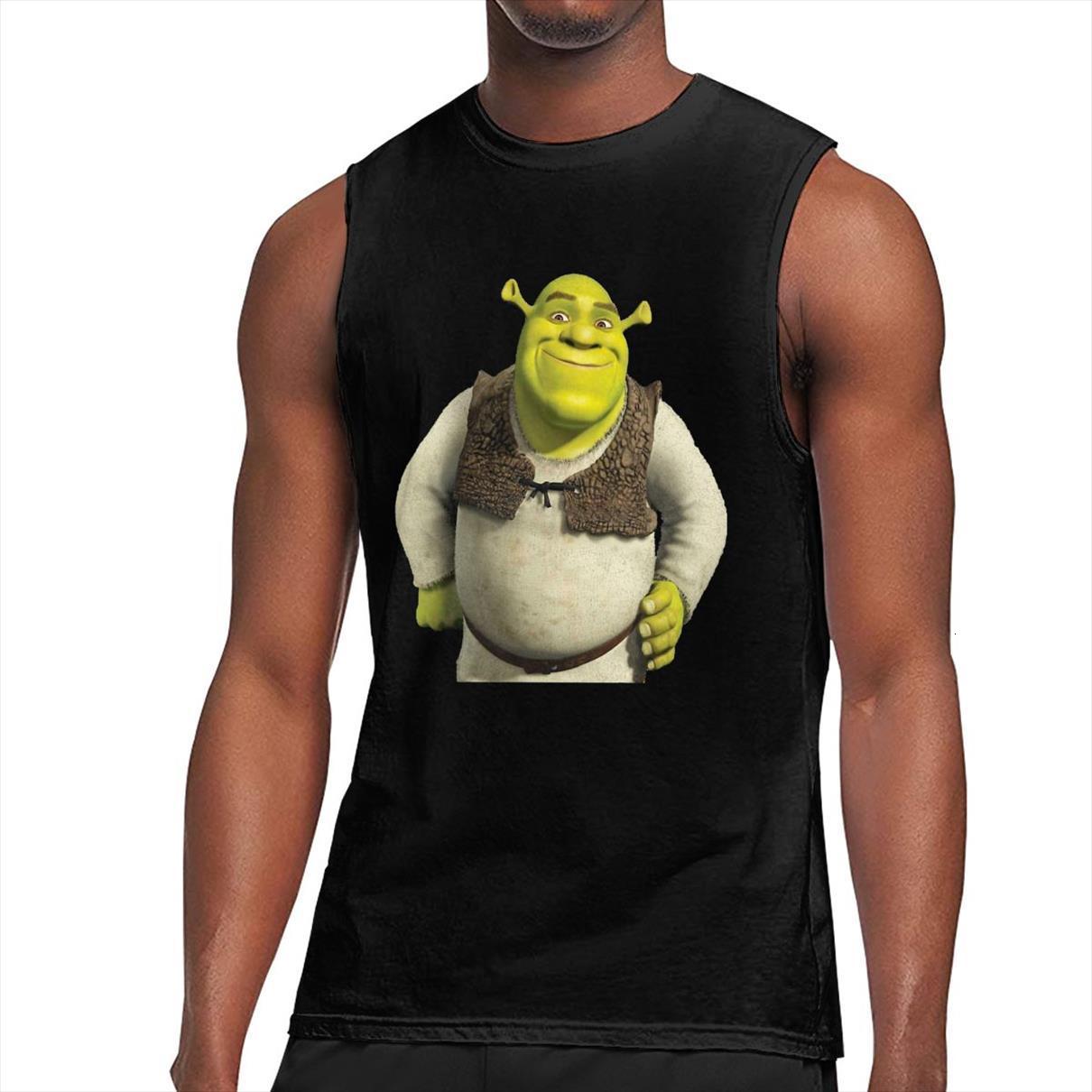 

shrek comedy film cute tank hip hop men gym clthing shirt sport undershirt casual streetwear, White;black