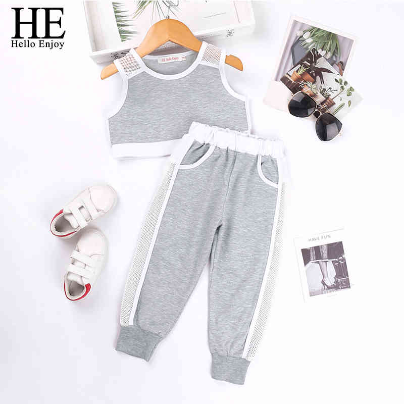 

Jumpsuits Girls Clothing Sets Spring Summer Casual clothes Children Gray Sweatshirts+Pants Suit 3-7Y VXOZ