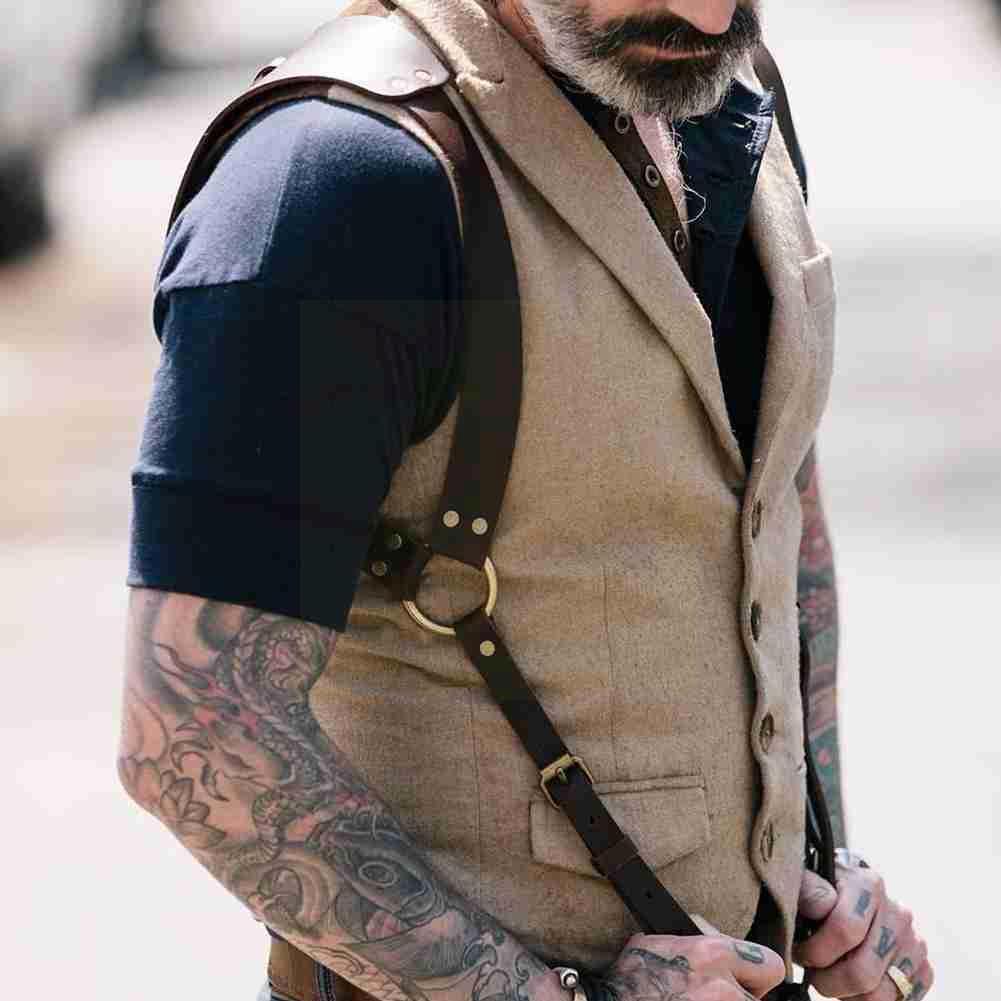 

Vintage Leather Suspender Men Medieval Renaissance Suspensorio Apparel Shoulder Accessories Belt Strap Harness Chest Punk J9R7