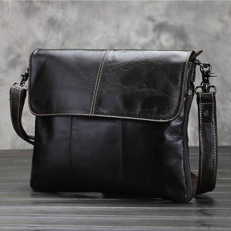 

Fashion Genuine Leather Shoulder Bags Men's Leather Messenger male Crossbody Bag For men Casual Clutch Black