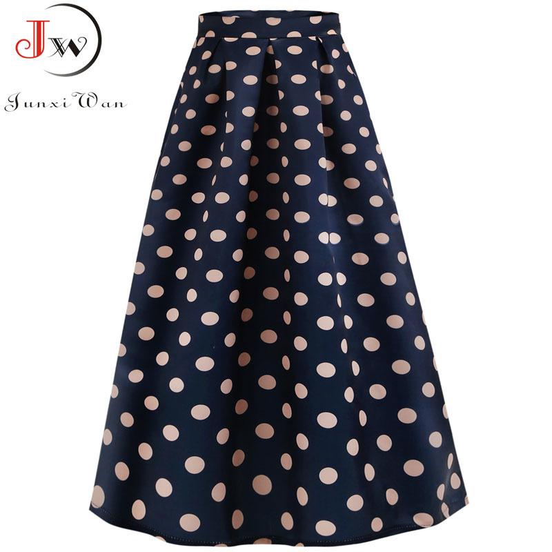 

Skirts Plus Size 3xl Women Summer Long Skirt Black Polka Dot Vintage Robe 2021 High Waist Ankle-length Maxi Jupe Longa, 003