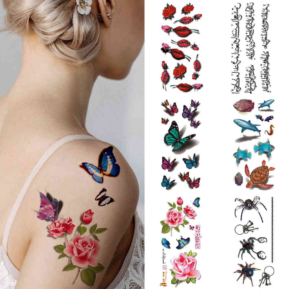 

3D temporary tattoo on arm Waterproof and durable butterfly flower snail fish lip letter Fake tattoo Sexy girl tattoo stick