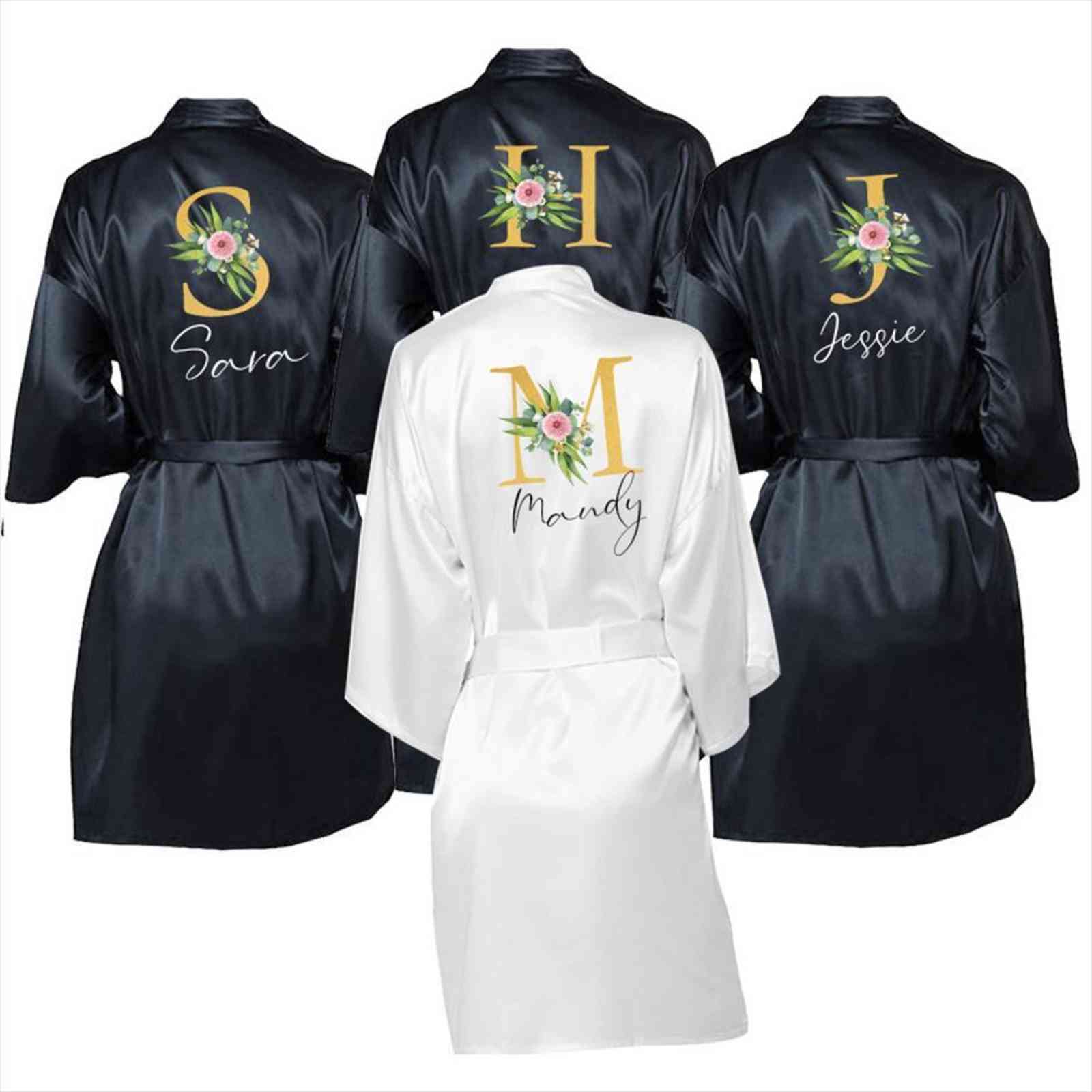 

wedding dressing gown personalised names womens sleepwears bride amp bridesmaid satin custom robes for gifts mother of groom squad sleepingw, Black;red