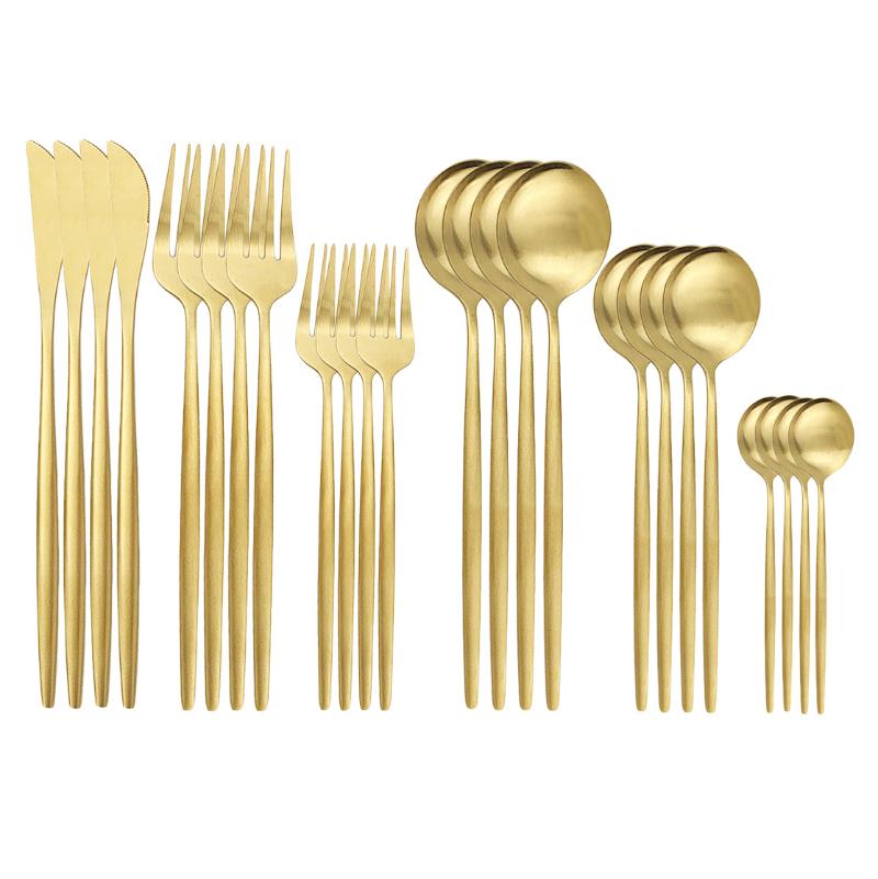 

Dinnerware Sets Gold Matte Cutlery Set Stainless Steel Tableware Knives Forks Spoons Silverware Western Kitchen Accessories