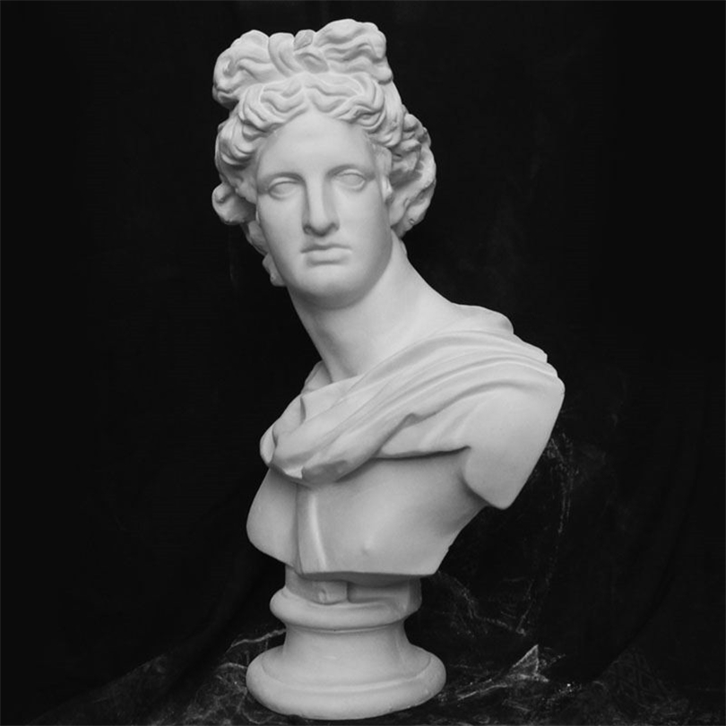 

31CM Apollo Bust Statue Adelos Greek Mythology Resin Figurine Craftwork Office el Living Room Decoration Gift Home Decor 210827