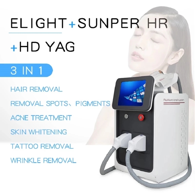 E-light opt LPL Permanent hair removal nd yag laser 755nm carbon peel tattoo removal rf face lift skin rejuvenation portable 3 in 1-image-753468962