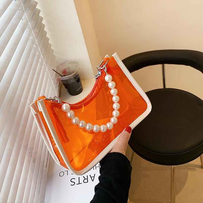

Shoulder Bags Famous Pearl Chain Baguette Bag 2021 Fashion High-quality Ladies Crossbody Purses Transparent bag Handbag Cc hobos