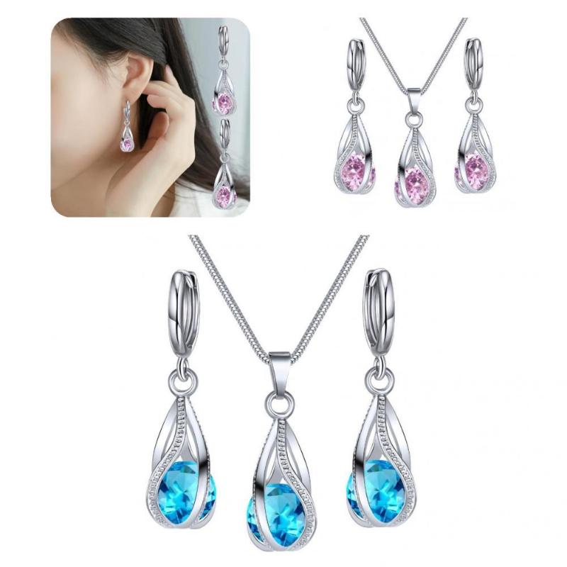 

Earrings & Necklace Alloy 3 Pcs/Set Gorgeous Exquisite Women Accessory Set Durable For Banquet, Silver