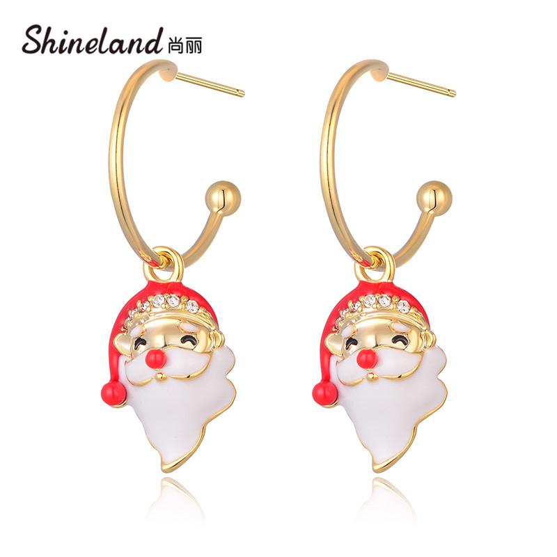 Shineland Christmas Sweet Santa Claus Drop Dangle Earrings Enamel Cute Fashion Brincos For Women Girls Teens Charm Jewelry Gift & Chandelier-image-696766353