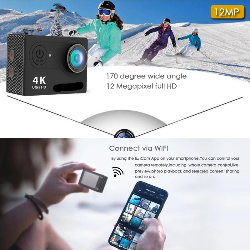 

Action Camera Ultra HD 4K / 30fps WiFi 2.0" 170D Underwater Waterproof Cam Helmet Vedio Go Sport Pro Came