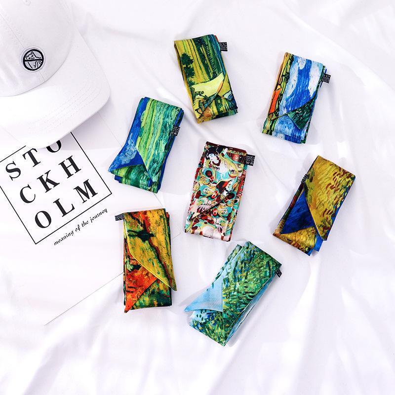 

Scarves Skinny Small Silk Scarf Women Summer Fashion Hairband Spring Autumn Shirt Tie Design Bag Handle Ribbon Women's Bandana, Blue;gray