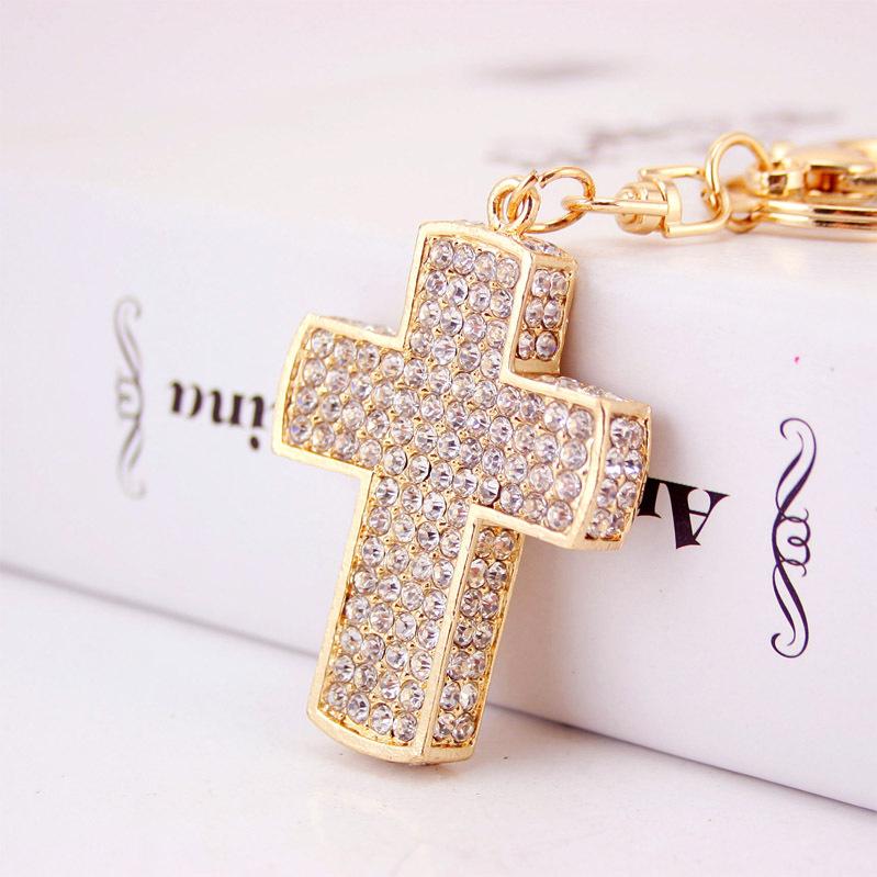 

Keychains Rhinestone-Crystal Cross Keychain Keyring Jesus-Christian Catholic Key Chains Car Bag Holder Men Women Chaveiro Jewelry