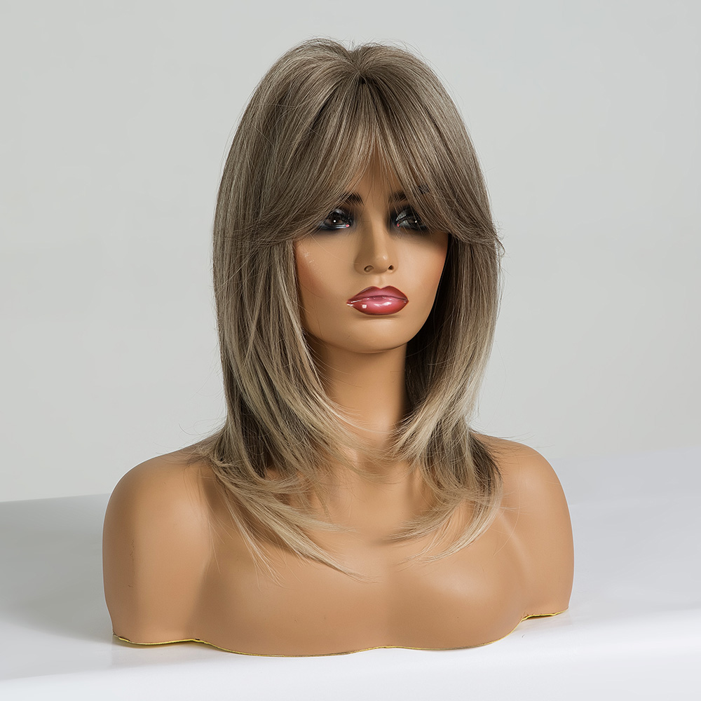 Costume Accessories EASIHAIR Ombre Ash Gray Synthetic Wigs for Women Layered Wigs with Bangs Cute Cosplay Medium Length Heat Resistant Wigs-image-751019668