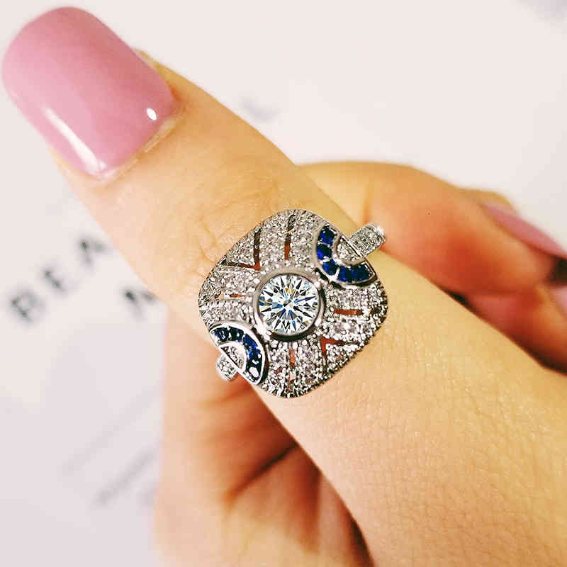 

2021 New Design Fashion 925 Sterling Silver Engagement Rings for Women Sepcial Unique Blue Stone Christmas Gift Jewelry R5019