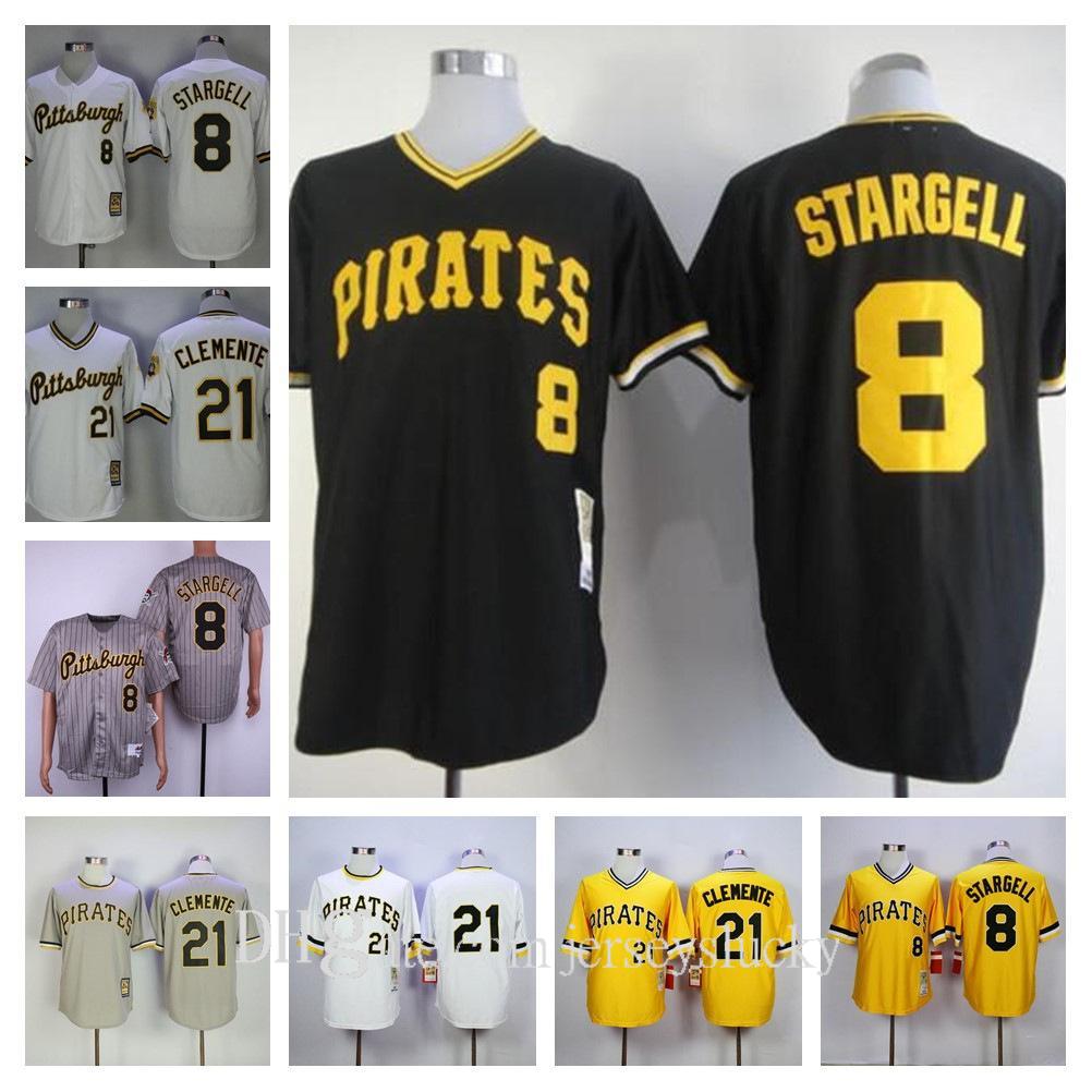 

Top Quality Retro Men Jersey 9 Bill Mazeroski 8 Willie Stargell #21 Clemente Black Yellow Grey White Baseball Jerseys Size S-3XL Breathable, Blue;black