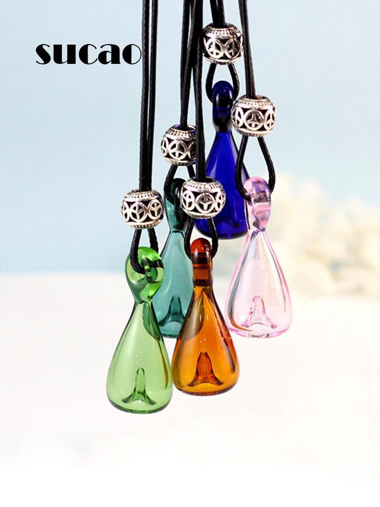 

Pendant Necklaces Mini Glass Bottles Rubber Plug Small Liquid Perfume Wishing Empty Jars Gifts Vials Woman Necklace, Silver