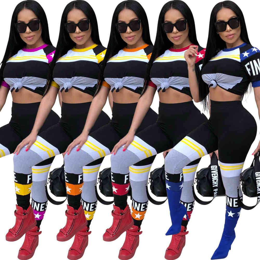 

women tracksuit jogging suits yoga set letter print suit casual two piece set short sleeve shirt pants outfits gym sportswear yfa178, White