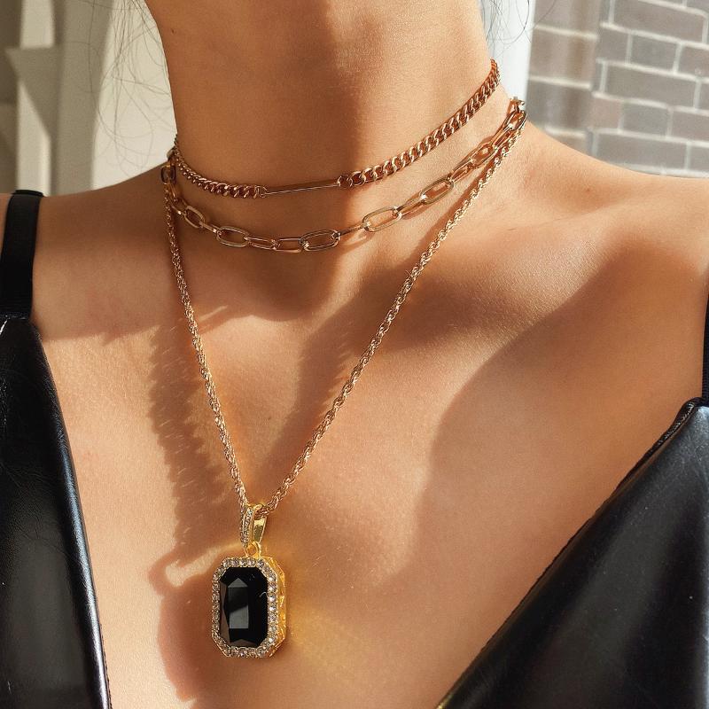 

Pendant Necklaces Youvanic Punk Vintage Cz Crystal Square Necklace Set Layered Gold Thick Choker For Women Long Chain Collar Jewelry 0331, Silver