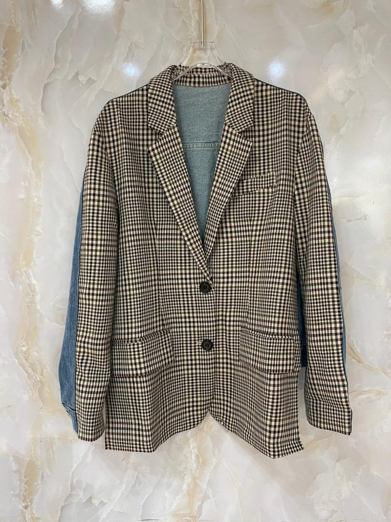 

Women' Suits & Blazers 2021 Autumn Luxury High Quality Plaid Patchwork Denim Blazer Jacket Female Chic Coat Tutu, Beige