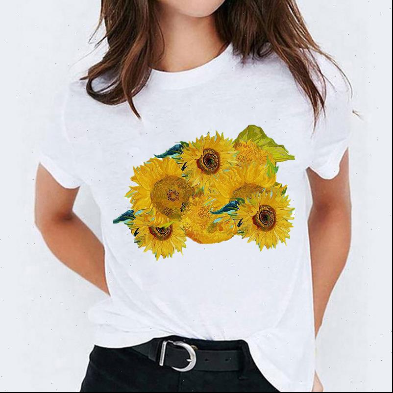 

aesthetic clothes sunflower 90s women t shirt printing print graphic tee, White