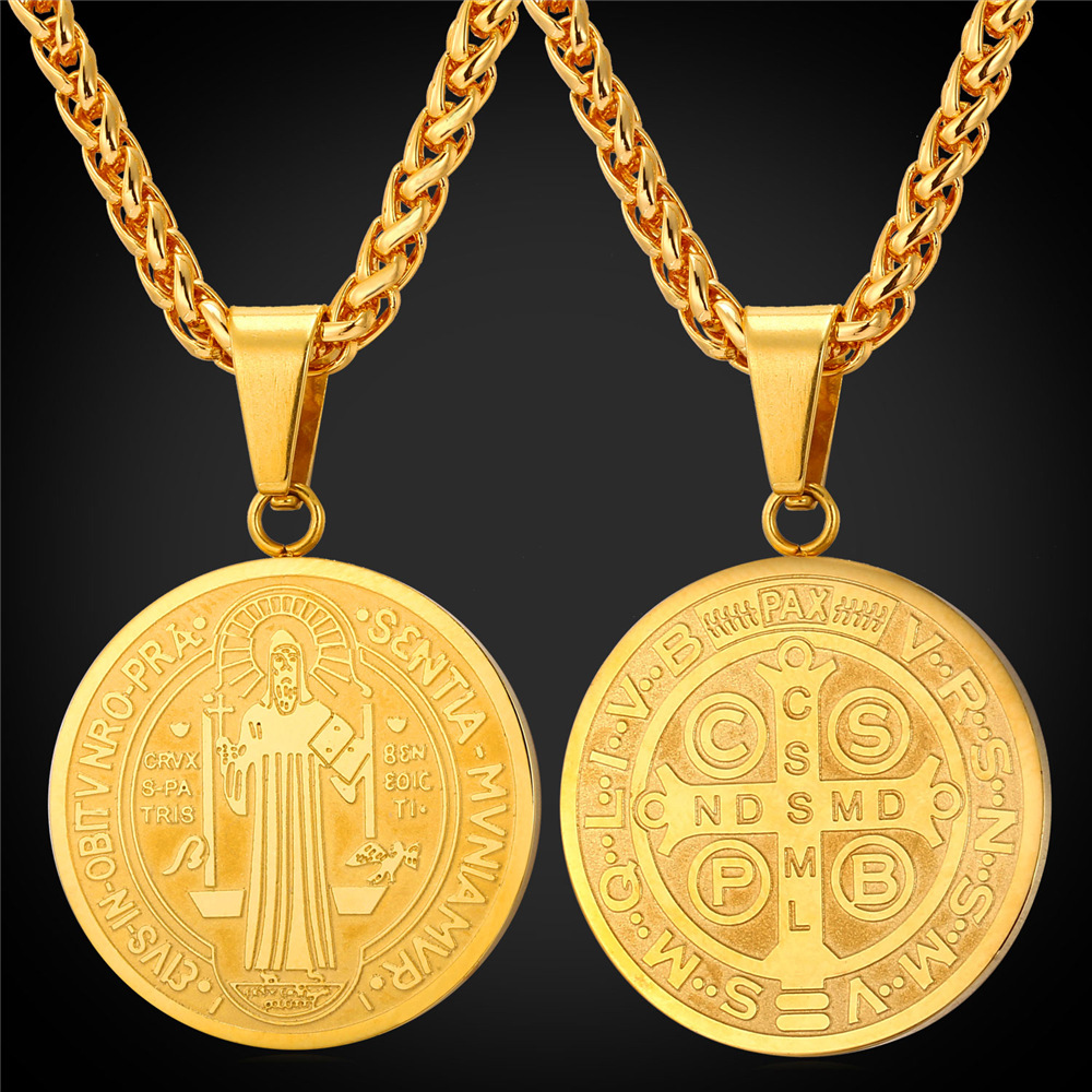 

Saint Benedict Medal Necklace 18K Gold or 316L Stainless Steel Christian Sacramental Medal Ward off Evil Protection Jewelry Catholic Gift for Men Women