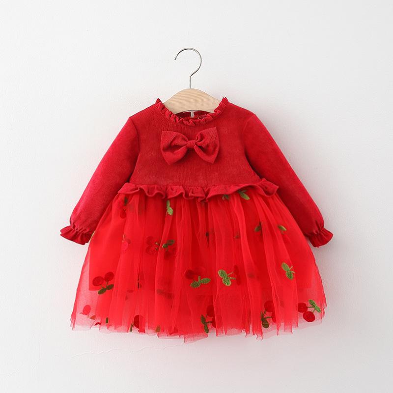 

Girl's Dresses Baby Girl Princess Dress For Girls Autumn Winter Big Bow Red White Mesh Party Ruffle Strawberry Cherry, Strawberrywhite